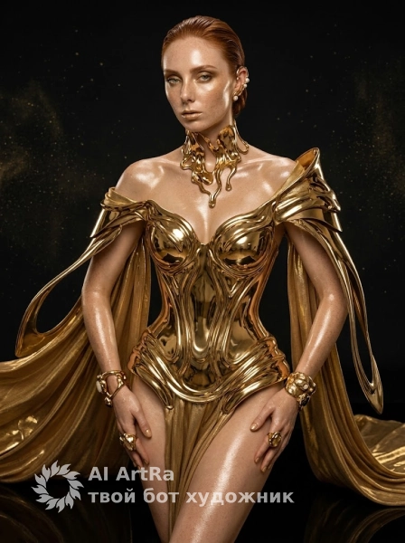 Фотосессия богини будущего в жидком золоте