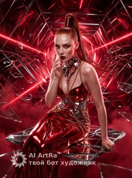 Футуристичная фотосессия в алом вихре отражений
