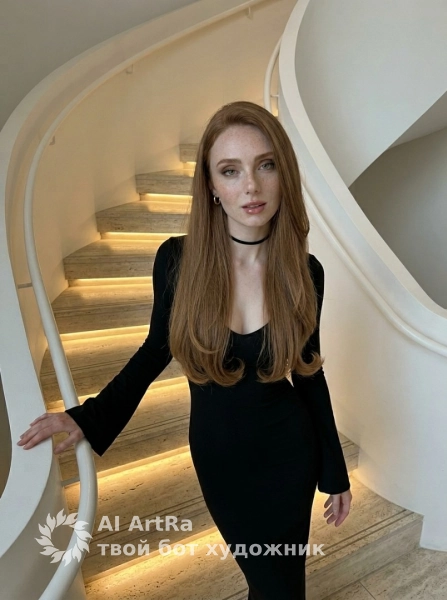 Стильная фотосессия в чёрном платье на современной лестнице