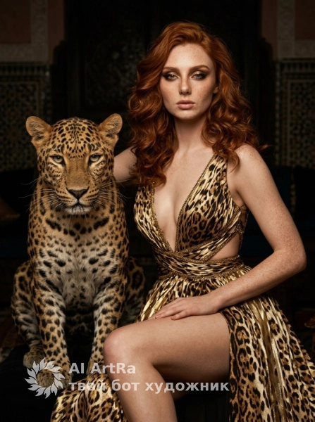 Фотосессия с леопардом и золотыми акцентами