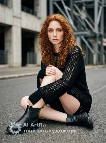 Глянцевая фотосессия в сетчатом платье в урбан стиле