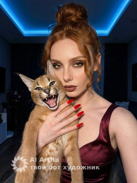 Глянцевое селфи в бордовом платье с каракалом