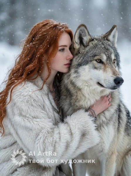 🐾 С животными Фотосессия: Зимний дуэт с волком