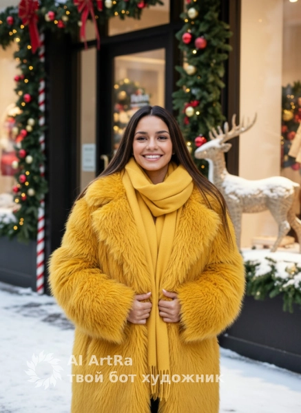 👄 Женские Фотосессия: Жёлтый шарф и снежные мечты