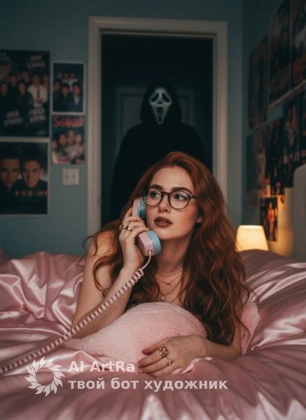 💞 Парные Розовый ретро-портрет с отсылкой к фильму “Крик”