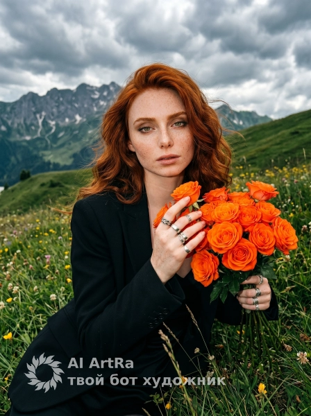 Кинематографичный портрет с оранжевыми розами - 
