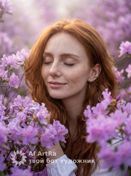 Утренний туман и сиреневые цветы - 